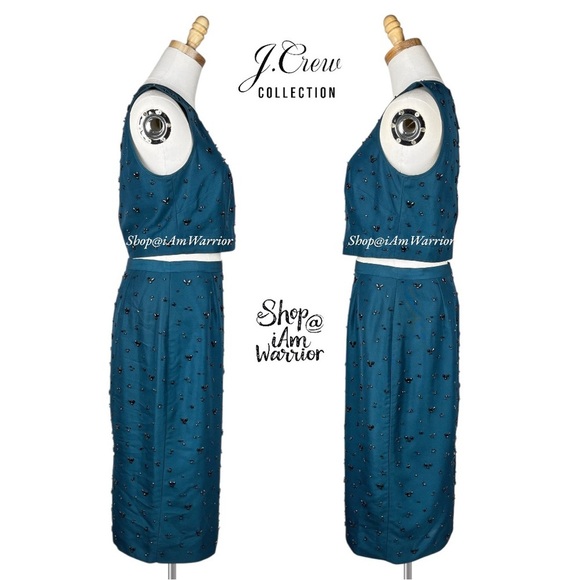 J.Crew Collection 2PC teal beaded crop top & pencil midi skirt *shop@iamwarrior - Picture 5 of 16